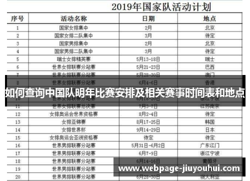 如何查询中国队明年比赛安排及相关赛事时间表和地点