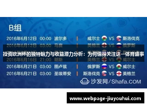 投资欧洲杯的独特魅力与收益潜力分析:为何值得关注这一体育盛事 投资欧洲杯的独特魅力与收益潜力分析:为何值得关注这一体育盛事